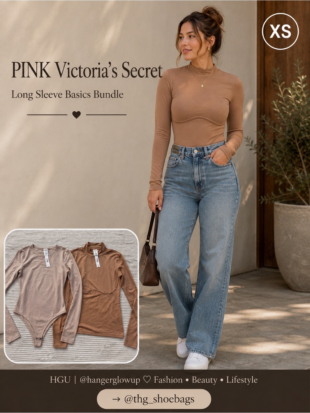 PINK Victoria’s Secret Bodysuit + Mock Neck Top Bundle XS NWT